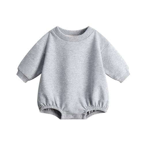 Bafeicao Baby Boy Girl Sweatshirt Romper Organic Cotton Solid Color Long Sleeve Bubble Romper Oversized Warm Fall Winter