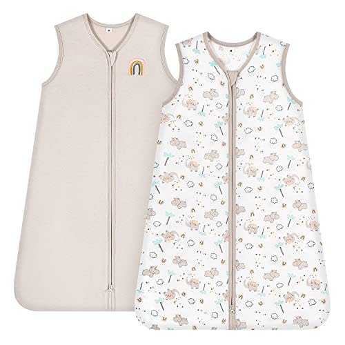 TILLYOU 2 Pack Baby Sleep Sack 12-18 Months 100% Cotton Wearable Blanket 0.5 TOG Sleeveless Summer Sleep Sacks with 2-Way Zipper, Happy Forrest & Nude