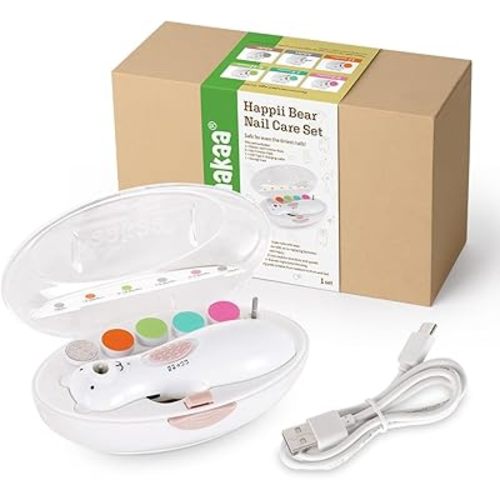 Haakaa Happii Bear Rechargeable Electric Baby Nail Trimmer – Baby Nail Clippers/Baby Nail File – Whisper Quiet & LED Lights