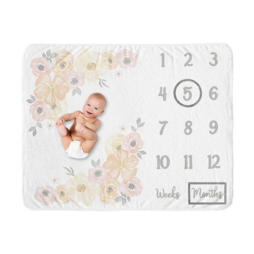 Sweet Jojo Designs Girl Baby Milestone Blanket Watercolor Floral Yellow And Pink