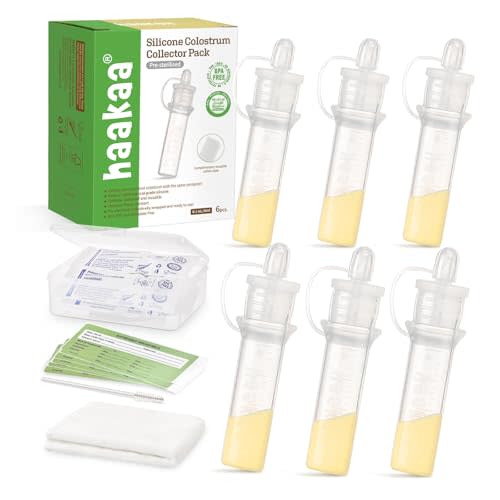 haakaa Colostrum Collector with Storage Case Set, Included 1 pc Reusable Cotton Wipe and Storage Box (0.1oz/4ml, 6 pcs)