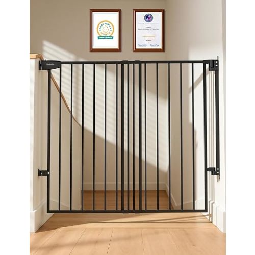 Babelio Extra Tall No Bottom Bar Baby/Dog Gate, 34" H, 29.7-46.5" W, Black