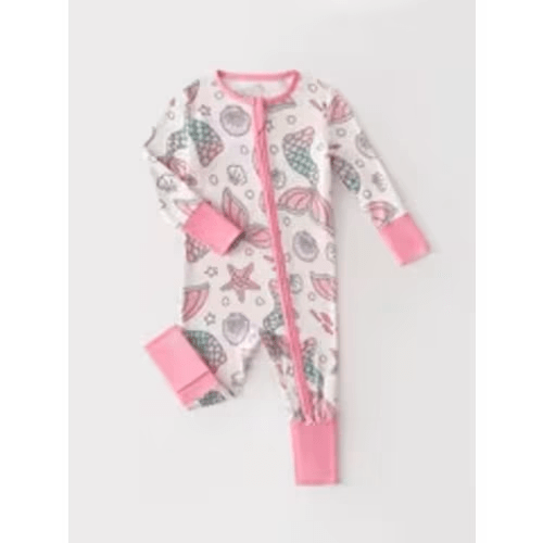 four-season long-sleeve bamboo fiber onesies for baby girls, soft and breathable, pink mermaid pattern, zipper, hand & protectors, printing, suitable for outerwear, for outdoor | Shop On Temu And Start Saving | Temu