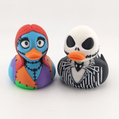 Jack & Sally Gothic Duck Duo | Creepy Cute Skeleton Love Figurine Set | Spooky Collectible Desk Decor