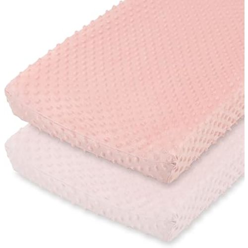 The Peanutshell Minky Dot Diaper Changing Pad Cover - Ultra Soft Baby Mat Cover for Girls, Fits 16” x 32” Changing Table Pads - Pink, 2 Pack