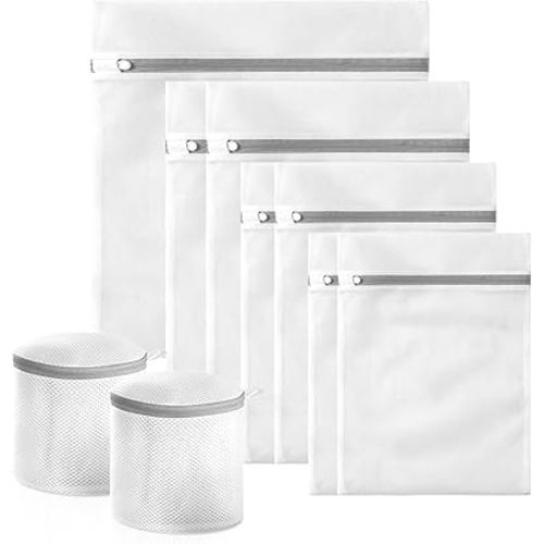 Mesh Bra Bags for Laundry(9 Pack) by MDSXO, White Lingerie Bags for Washing Delicates,Baby Laundry,Sock,Travel Storage[1XXL/2XL/3L/2M/2bra bags]
