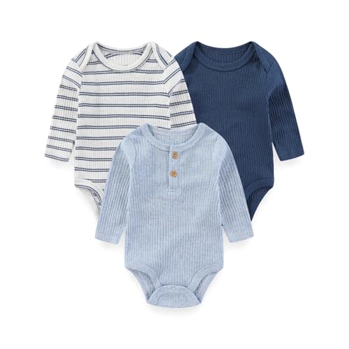 Baby Long Sleeve Bodysuits 3-Pack Cotton Infant Baby Boy Girl Clothes Outfit 0-12Months