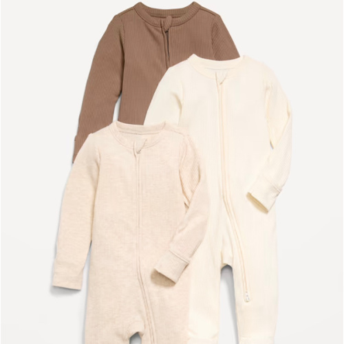 Ribbed 2-Way-Zip Sleep & Play Footed One-Piece 3-Pack for Baby