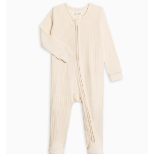 Maya Brushed Back Pointelle Footed Zipper Sleeper ivory (3-6 months)