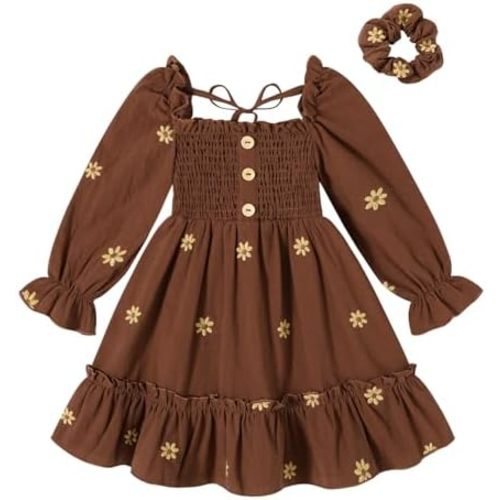 Happy Town Toddler Girl Dress Long Sleeve Linen Vintage Baby Fall Winter Outfits Clothes