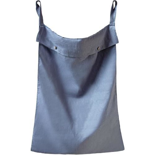 Bolsa colgante de lino 100 % de lino de 20 x 27 pulgadas, sobre la puerta con 2 botones y cremallera inferior que ahorra espacio, organizadores de pared para ropa sucia, dormitorio, viajes