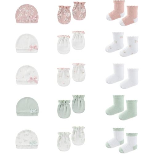 15 Pack Infant Hats Gloves Socks Unisex Baby Boy Girl Accessories Set Cotton New Born Caps Mittens