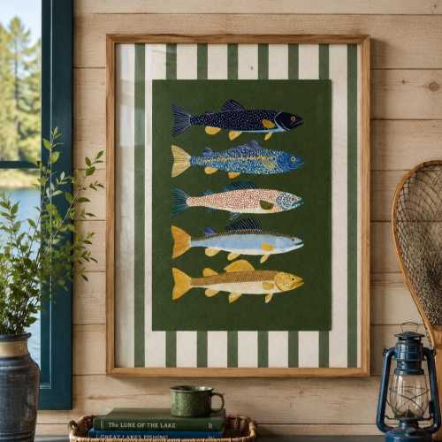 Lake House Fish Wall Art Print, Colorful Trout Poster, Fishing Cabin Decor, Lake Cabin Wall Art, Cottage Fish Print, Nautical Wall Decor