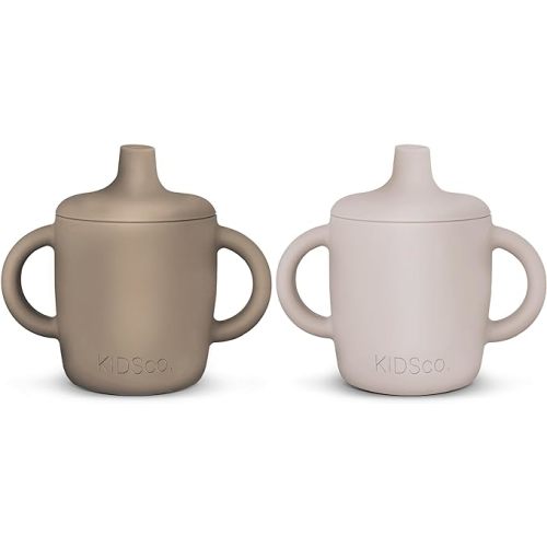 KIDSco Silicone Baby Sippy Cups Unbreakable Training Cup with Easy Grip Handles, a Soft Spout No Spill Proof for Transition Babies 6 month 6+ 6-12 Months First Year Old Toddler - Toddlers 1-3 |2-PACK|