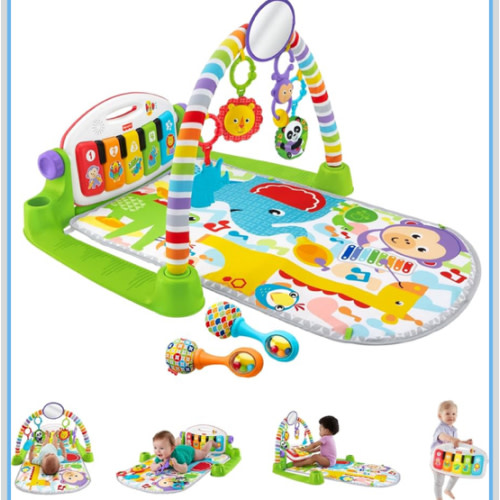 Fisher-Price Baby Playmat Deluxe Kick & Play Piano Gym for Learning & 2 Maracas Soft Rattles for Newborn to Toddler Play Ages 0+ Months