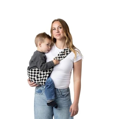 Mabē Monarch Toddler Sling Carrier – Ergonomic Hip Carry Support for Toddlers – Adjustable and Breathable Sling for Easy Up/Down & Comfortable Holding (16–45 lbs, Ebony Check)