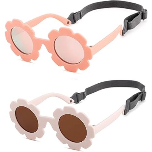 LIU·WEN Baby Polarized Flower Sunglasses with Strap - Bendable Flexible Frame for Infant Girls Boys Age 0-24 Months