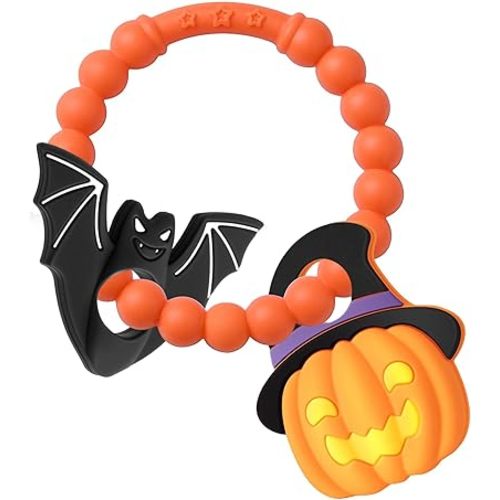 Halloween Baby Teether,Baby Teething Toys Boo Basket Stuffers,Pumkin & Bat Teether for Babies 3-6 6-12 Months, BPA-Free Teething Relief Toy First Halloween Christmas Gift for Infants,Girls,Boys
