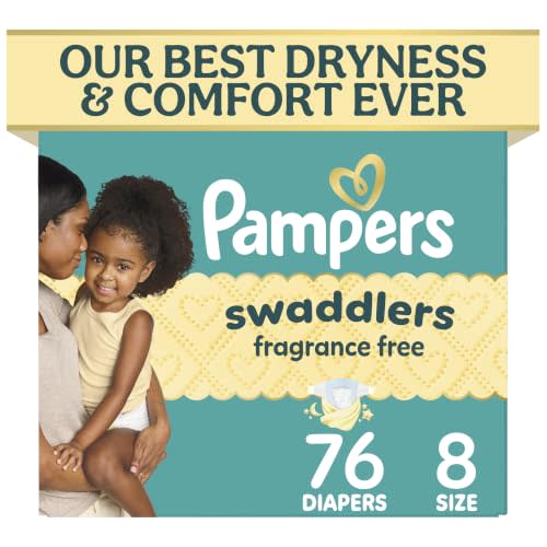 Pampers Swaddlers Diapers, Size 8 (30+ lbs), 76 Count, Fragrance Free, Hypoallergenic, Absorbent, Pediatrician Recommended, Skin Safe