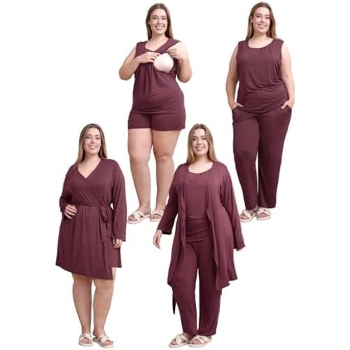 Rnxrbb 4 PCS Hospital&Home Nursing Pajamas Robe Set for Postpartum Pajama Maternity Breastfeeding Pj Birth Lounge Clothes
