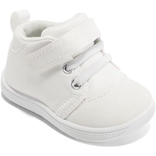 Unisex-Baby Mid-Top First Walker Shoes Wide Toe Box Toddler Boy Girl Barefoot Shoe Soft PU Leather Infant Sneakers with Hook-and-Loop