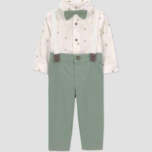 Carter's Just One You® Baby Boys' 2pc Carrots Button-Down Bodysuit and Pants Suspender Set - Ivory 3M