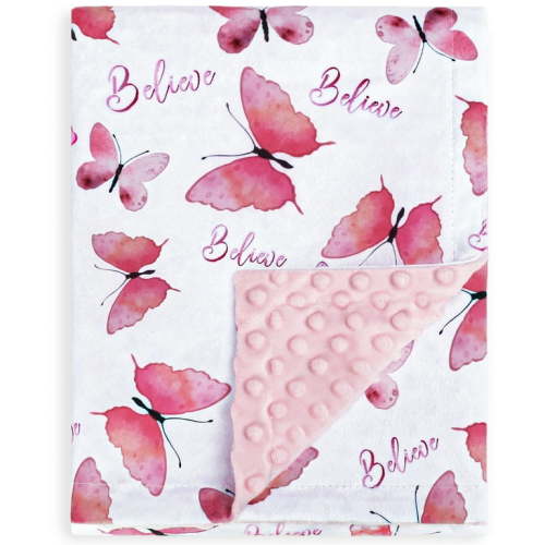 Baby Blanket Super Soft Double Layer Minky with Dotted Backing for Girls, Receiving Blanket with Elegant Butterfly Printed Blanket 30 x 40 inch ,Pink