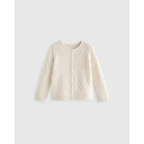 Mongolian Cashmere Pointelle Cardigan - Baby in Ivory