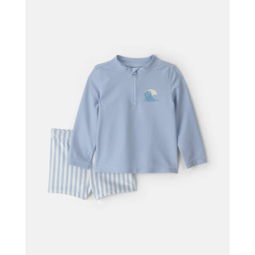Baby Boy Wave Striped Rashguard Swimsuit Set - Blue | Carter's