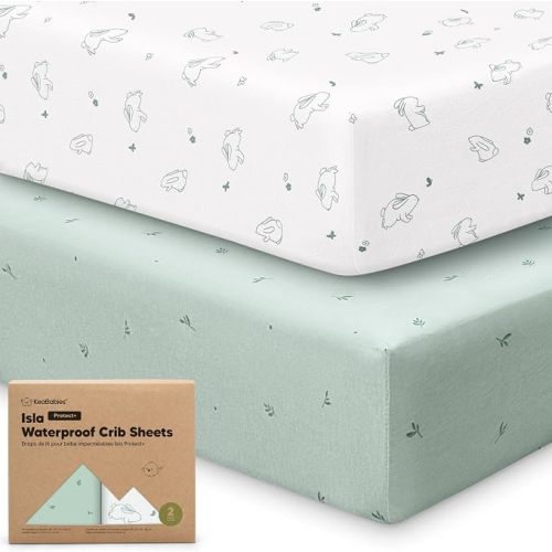 Waterproof Crib Sheets for Boys, Girls - 2-Pack Bamboo Fitted Cot Sheet, Waterproof Mattress Protector, Baby Cot Sheets Neutral, Cot Mattress Sheet, Toddler Bed Sheets, Baby Sheets (Ecru)