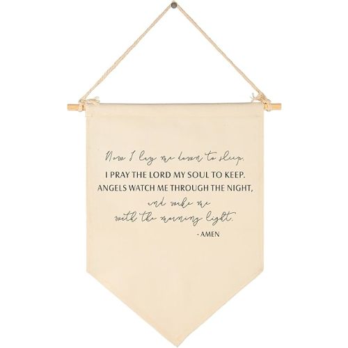 Now I Lay Me Down To Sleep-Prayer Scripture Gift for Baby Boys Girls Kids-Christian Bible Verses-Canvas Hanging Banner Pennant Wall Decor Gift for Nursery Baby Room Homeschool Playroom