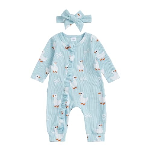 Newborn Baby Girl Boy Fall Clothes Goose Print Long Sleeve Sweatshirt Romper Jumpsuit Infant Farm Animals Outfit