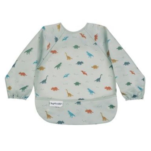 Tiny Twinkle Mess-Proof/Waterproof Long-Sleeve Baby Bib, Machine Washable Smock for Eating (Dinosaur, Small 6-24 Months)