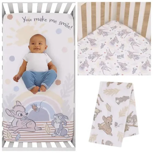 Disney Bambi Baby Gift Set Includes Crib Sheet, Baby Blanket & Photo Op Fitted Sheet