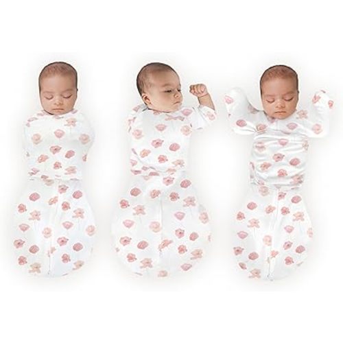 SwaddleDesigns Organic 6-Way Omni Swaddle Sack Arms Up Swaddle for Newborn, More Options to Calm Startle Reflex, Improves Sleep, Small, 0-3 Month, 6-14 lbs, Watercolor Peach Blush Popppies