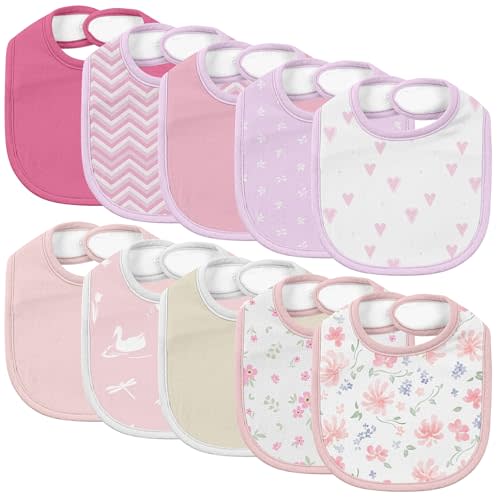 10 Pack Cotton Snap Bibs for Baby Boy Girl, Super Soft Drool Bibs for Teething and Feeding
