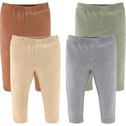 The Peanutshell Baby Boys or Girls Jeggings Set of 4-0-3 Months Size Jeans, Soft and Stretchy Pants, Boy and Girl Leggings, Infant Boy and Toddler Girl Clothes - Neutral Multicolor