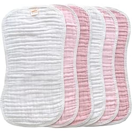 MUKIN Baby Muslin Burp Cloth Set of 6, Ultra Soft Absorbent Thick Cotton Burping Cloths for Unisex Newborn Babies, 20'' by 10'' Neutral Milk Spit Up Rags Boys Girls - Baby Must Haves. (Gradient Pink)