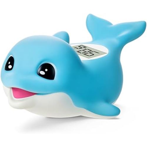 Baby Bath Thermometer for Newborn – Digital Bathtub Water Temperature Thermometer – Floating Dolphin Bath Toy, °C/°F Display, Waterproof & BPA-Free