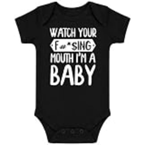 CBTwear Watch Your Mouth I'm a Baby Funny Baby Bodysuit | Cheeky family humor for baby showers, newborn welcomes, casual outings, and reaction photos