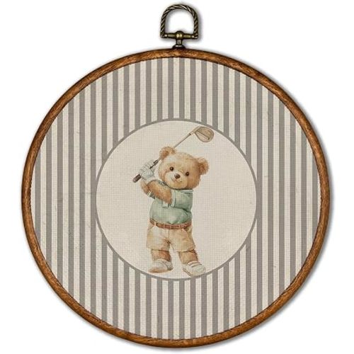 KSDUT Vintage Bear Golf Sports Round Wall Art Decor 10"x10"