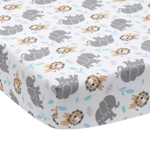 Bedtime Originals Classic Blue, Gray, White, Multi-color Bird Jungle Cotton Poly Blend Fitted Sheets, Crib