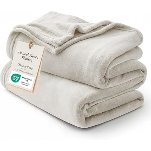 Bedsure Blankets for Bed Queen Size - Fleece Cozy Soft Blanket for Women, Lightweight Fuzzy Flannel Throw for All Seasons, Linen, 90x90 inches