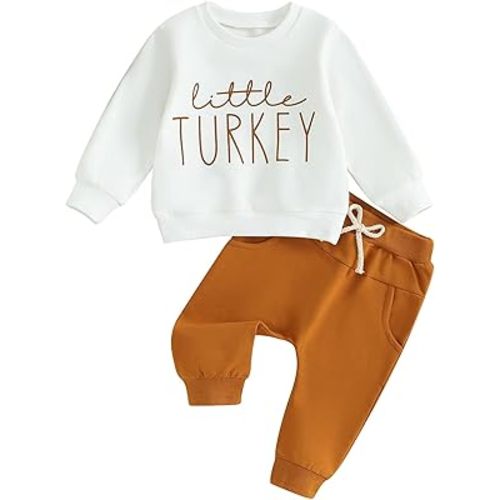 Amazon.com: Adobabirl Baby Boy Thanksgiving Outfit Little Turkey Crewneck Sweatshirt and Pants Set Infant Toddler Fall Winter Clothes (Embroidered Turkey Brown,0-6 Months): Clothing, Shoes & Jewelry