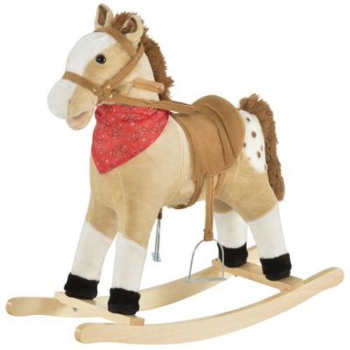 Kids Plush Ride-On Rocking Horse Toy Cowboy Rocker with Fun Realistic Sounds for Child 3-6 Years Old