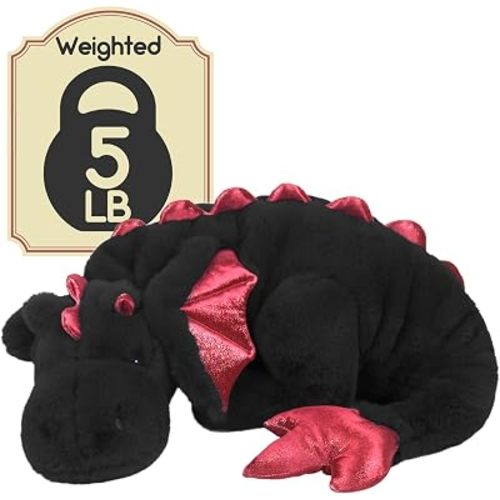ARELUX Giant Weighted Winged Dragon Plush Toy - 35.4" 5lbs Soft Stuffed Animal for Comfort, Pterosaur Plushie Fuzzy Dinosaur Pillow Plushies Cuddly with Non-Removable Weighted Filling,Black
