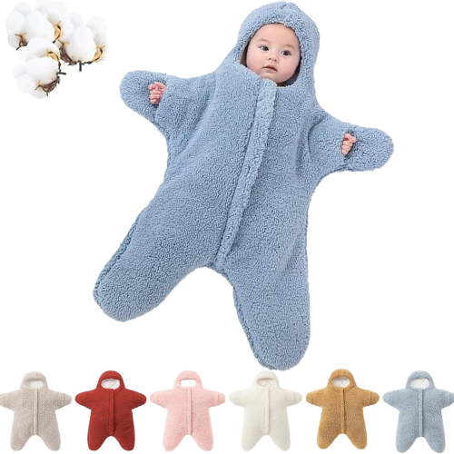 Crochet Starfish Baby Onesie, Baby Starfish Sleeping Bag, Wearable Wool Thick Fleece Newborn Bodysuit Romper