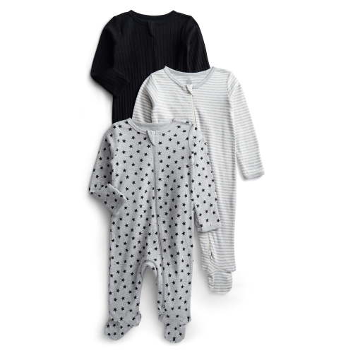 Wonder Nation Baby Boys or Girls Zip Front Footed Cotton Pajama One-Piece, 3-Pack, Sizes Preemie-6/9M