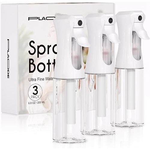 3 Pack Continuous Spray Bottle for Hair, 6.8 OZ Ultra Fine Mister Sprayer