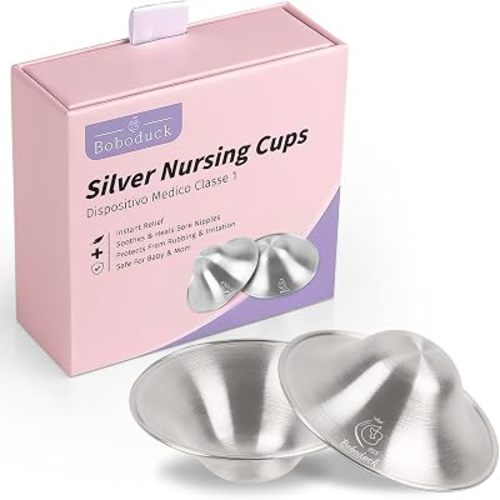 Boboduck The Original Silver Nursing Cups - Nipple Shields for Nursing Newborn, Newborn Breastfeeding Must Haves for Soothe and Protect Your Nursing Nipples - 925 Silver (Regular Size)